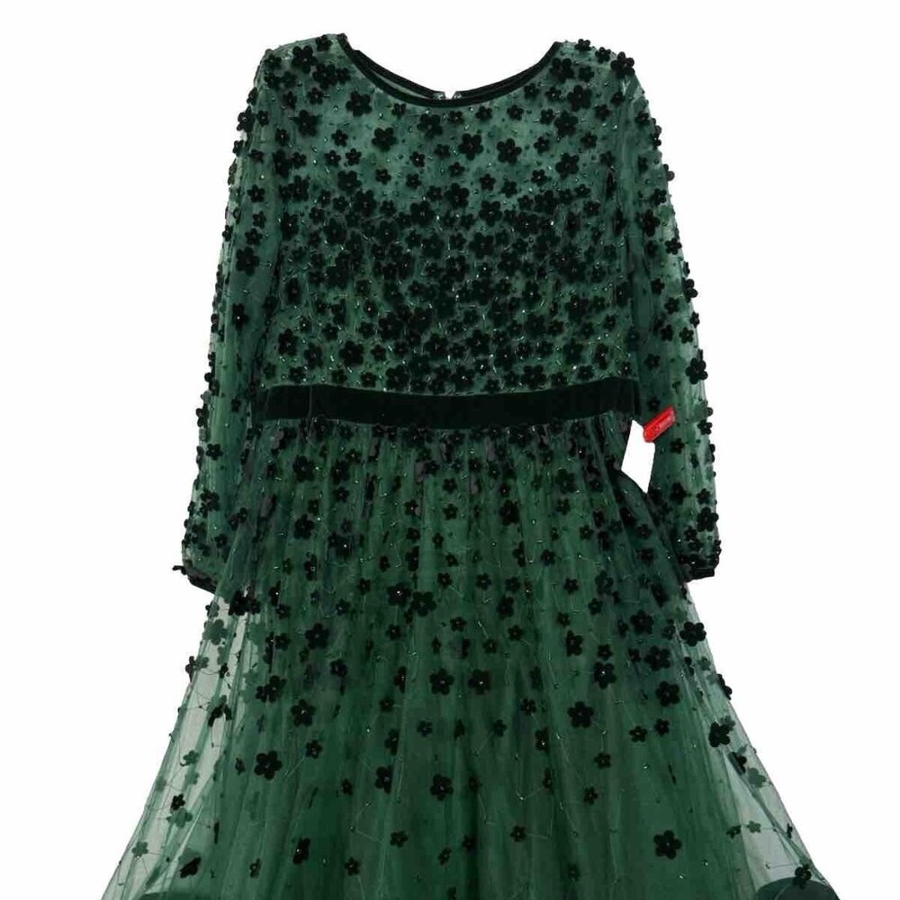 NWT Mac Duggal Floral Appliqué Tea Cokctail Dress 67007 EMARALD SZ 16‎ - Picture 3 of 6